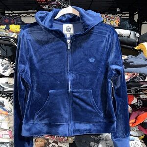 Juicy By Juicy Couture Zip Up Hoodie Jacket Sweatshirt Blue Velvet M Y2K